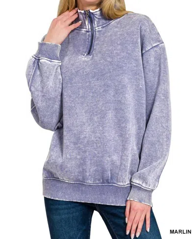 Zenana Women's Cozy Oversized Sweatshirt In Purple In Blue