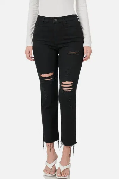 Zenana Women's Distressed Raw Hem Cropped Jeans In Black