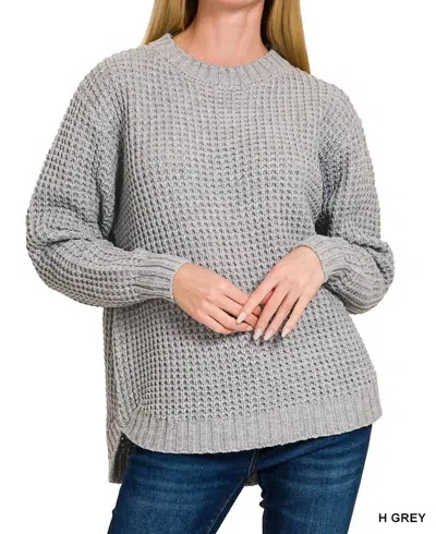 Zenana Women's Feeling Flawless Waffle Knit Sweater In Grey In Gray