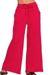 Zenana Women's Fleece Exposed Seam Wide Leg Sweatpants In Ruby