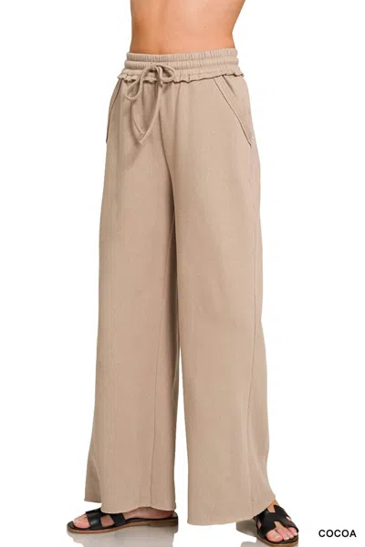 Zenana Women's Fleece Exposed Sweatpants In Cocoa In Brown