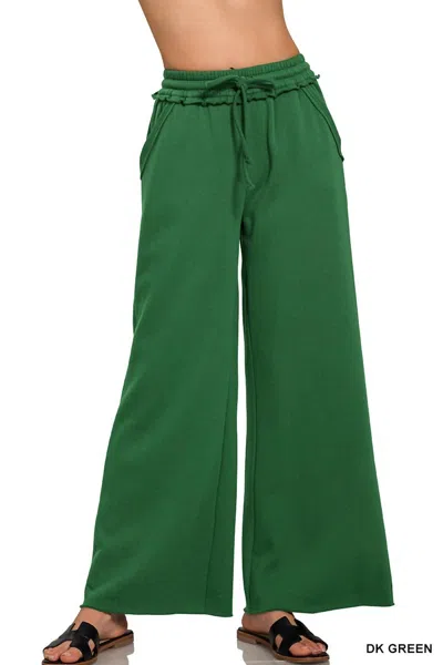 Zenana Women's Fleece Exposed Sweatpants In Dark Green