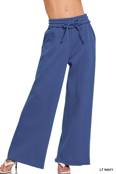Zenana Women's Fleece Exposed Sweatpants In Lightt Navy In Multi