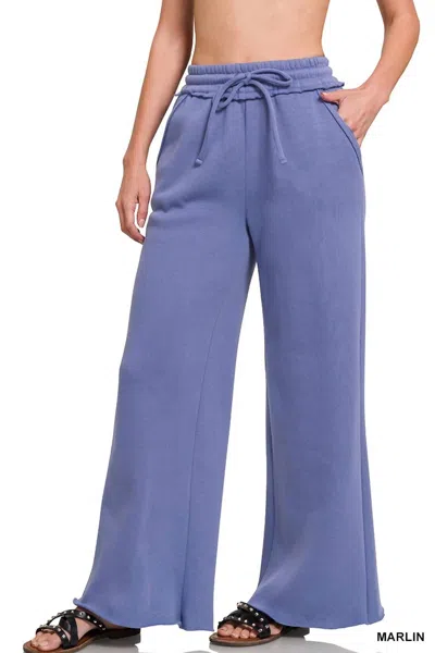 Zenana Women's Fleece Exposed Sweatpants In Marlin In Multi