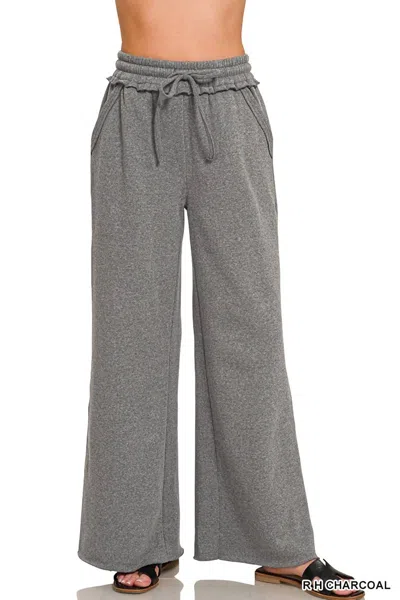 Zenana Women's Fleece Exposed Sweatpants In R H Charcoal In Multi