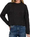 Zenana Women's Heather Cable Knit Sweater In Black In Black