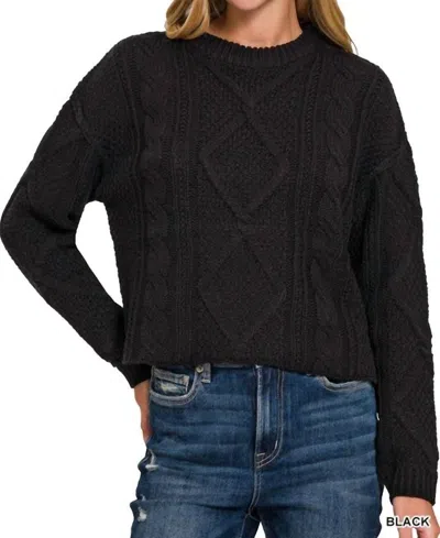 Zenana Women's Heather Cable Knit Sweater In Black