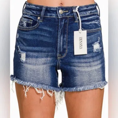 Zenana Women's Jean Shorts In Dark Wash In Blue