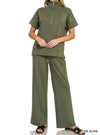Zenana Women's Scuba Wide Leg Pants In Hunter Green