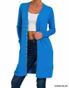 Zenana Women's Snap Button Longline Cardigan In Blue In Blue