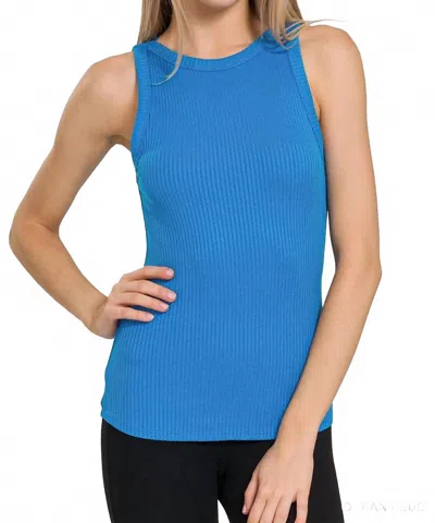 Zenana Women's Soft Ribbed Tight Crew Neck Tank Top In Blue