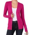 Zenana Women's Torie Ribbed Detail Snap Button Cardigan In Magenta In Pink