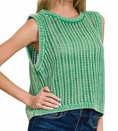 Zenana Women's Washed Fishnet Sleeveless Sweater In Green