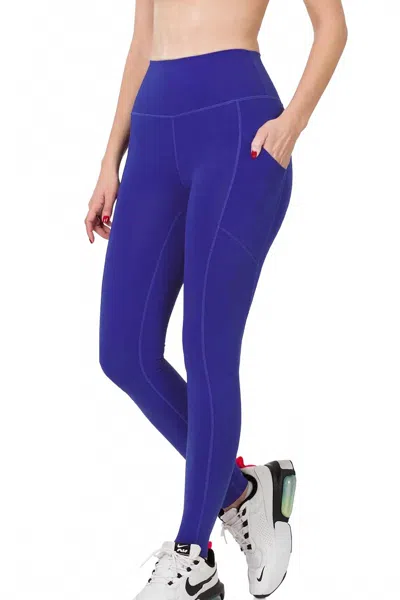 Zenana Work Out In Style Leggings In Bright Blue