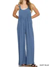 Zenana Woven Jumpsuit In Dusty Blue In Blue
