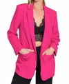 Zenana Woven Long Sleeve Open Front Blazer In Hot Pink