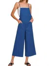 Zenana Woven Spaghetti Strap Overalls In Light Navy