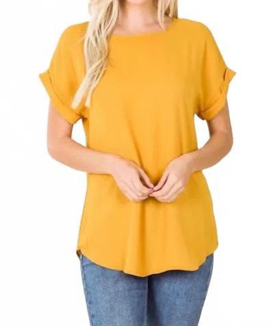Zenana Woven Wool Rolled Sleeve Top -plus In Mustard In Yellow