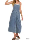 Zenana Zoe Wide Leg Overalls In Denim Wash In Blue