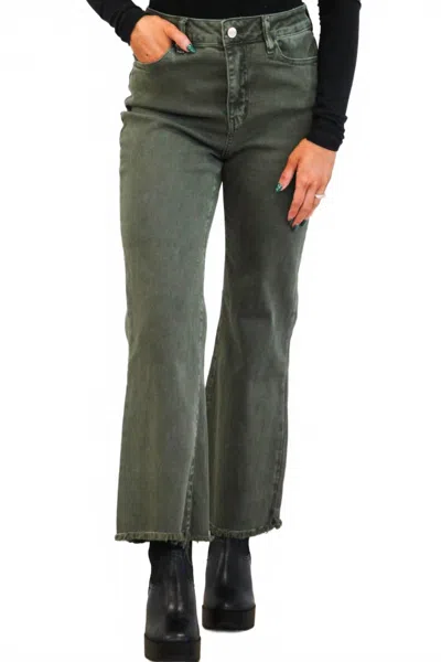 Zenana Zuri High Waisted Bootcut Jeans In Dark Olive In Green