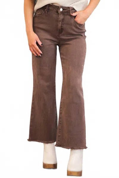 Zenana Zuri High Waisted Bootcut Jeans In Mahogany Brown