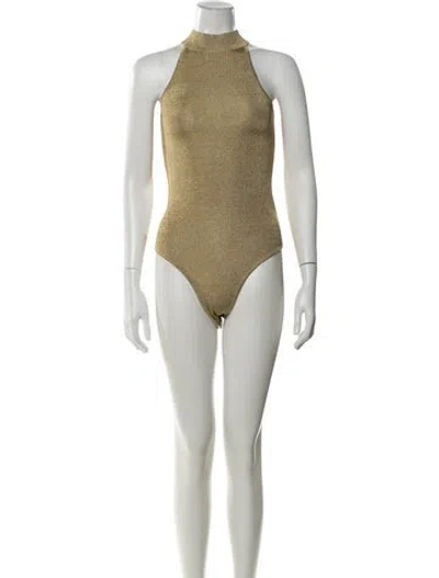 Pre-owned Zendaya X Tommy Hilfiger Mock Neck Sleeveless Bodysuit In Gold