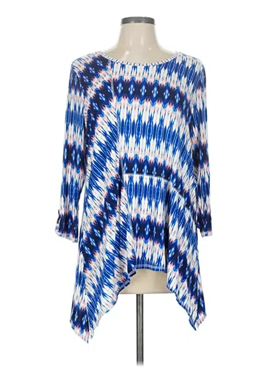 Pre-owned Zenergy By Chico's 3/4 Sleeve Blouse In Blue