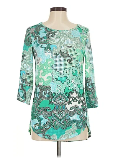 Pre-owned Zenergy By Chico's 3/4 Sleeve Blouse In Blue