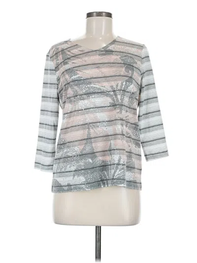Pre-owned Zenergy By Chico's 3/4 Sleeve Top Silver Boatneck Tops