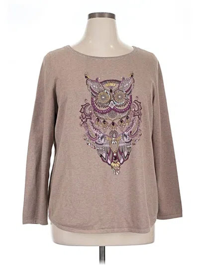 Pre-owned Zenergy By Chico's 3/4 Sleeve Top Tan Crew Neck Tops