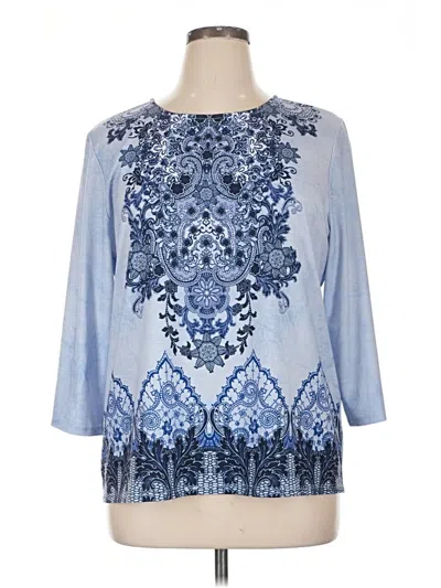 Pre-owned Zenergy By Chico's 3/4 Sleeve T-shirt In Blue