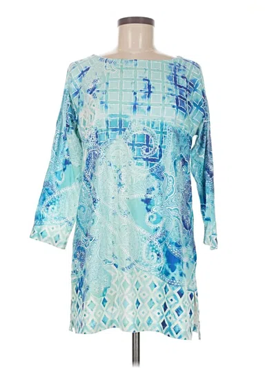 Pre-owned Zenergy By Chico's 3/4 Sleeve T-shirt In Blue