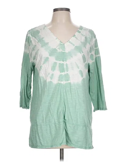 Pre-owned Zenergy By Chico's 3/4 Sleeve T-shirt In Green