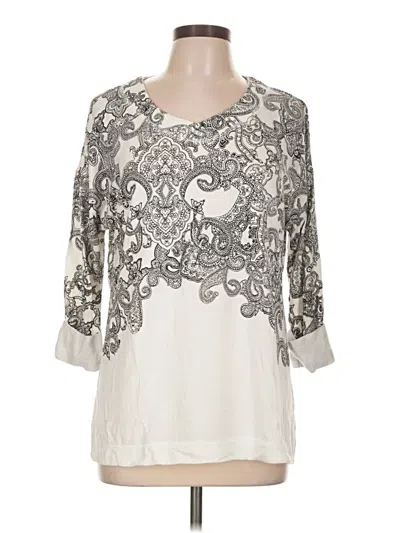 Pre-owned Zenergy By Chico's 3/4 Sleeve T-shirt In Ivory