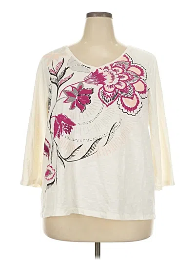 Pre-owned Zenergy By Chico's 3/4 Sleeve T-shirt In Ivory