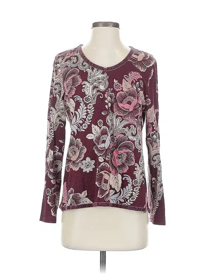 Pre-owned Zenergy By Chico's Long Sleeve Top Burgundy Scoop Neck Tops