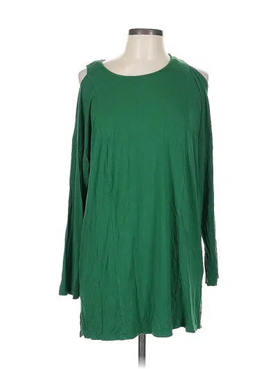 Pre-owned Zenergy By Chico's Long Sleeve Top Green Cold Shoulder Neckline Tops