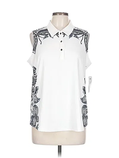 Pre-owned Zenergy By Chico's Short Sleeve Polo Shirt In White