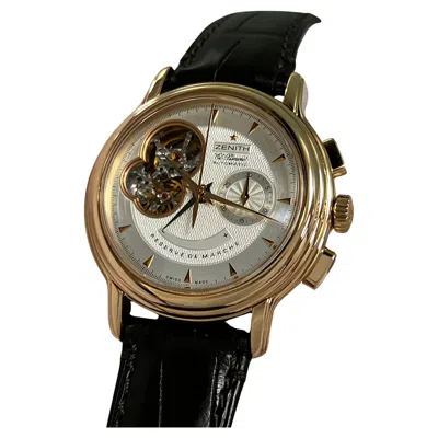 Pre-owned Zenith 18.0240.4021/01.c495 Chronomaster T Open 18k Rose Gold Leather Strap Box In Red