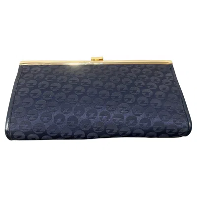 Pre-owned Zenith 1980s Blue Fabric And Brass Italian Continuous Logo Clutch By