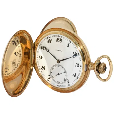 Pre-owned Zenith Antique  14 Karat Gold Pocket Watch, Savonette, Enamel Dial In Multi