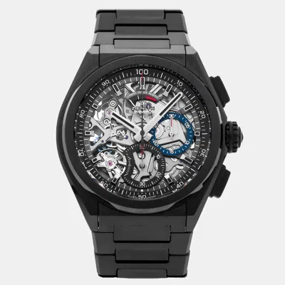 Pre-owned Zenith Black Ceramic Defy El Primero 49.9000.9004/78.m9000 Automatic Men's Wristwatch 44 Mm