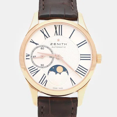 Pre-owned Zenith Elite 18.2310.692 Automatic Rose Gold Stainless Steel Women's Wristwatch 33 Mm In White