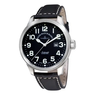 Zeno Black Dial Black Leather Strap Men's Watch 8554-a1 In Silver Tone/black