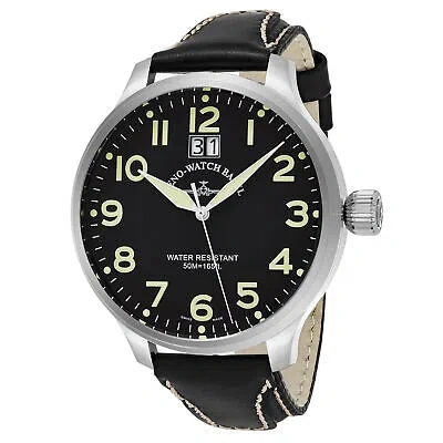 Pre-owned Zeno Men's 6221-7003-a1 'sos' Black Dial Black Leather Strap Swiss Quartz Watch