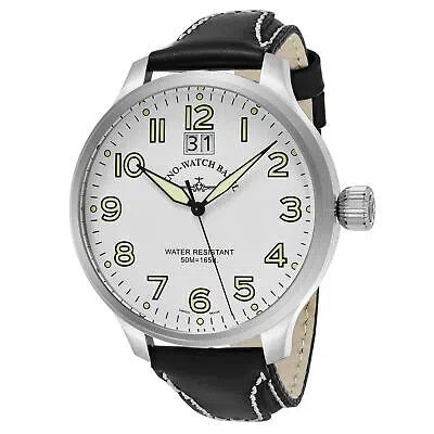 Pre-owned Zeno Men's 6221-7003-a2 'sos' White Dial Black Leather Strap Swiss Quartz Watch