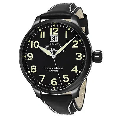 Pre-owned Zeno Men's 6221-7003-bka1 'sos' Black Dial Black Leather Strap Swiss Watch