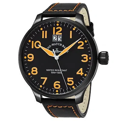 Pre-owned Zeno Men's 6221-7003-bka15 'sos' Black Dial Black Leather Strap Swiss Watch