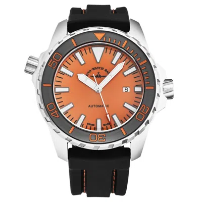 Pre-owned Zeno Men's 6603-2824-a5 'divers' Orange Dial Black Strap Swiss Automatic Watch