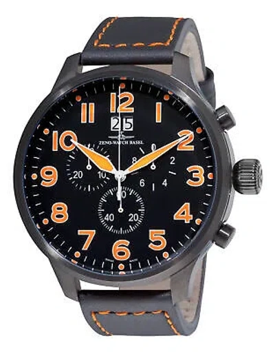 Pre-owned Zeno Men's 'sos' Black Dial Black Leather Strap Chronograph Watch